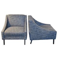 Pair of Italian Armchairs of the 1960s, in Gray Wool and Metal Feet