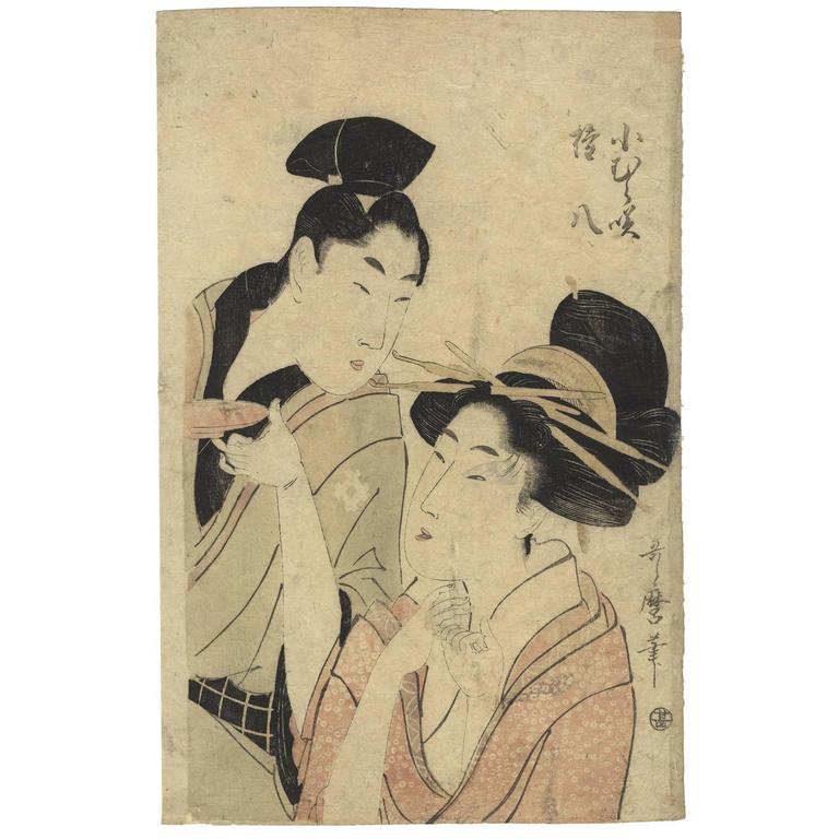 Utamaro I Kitagawa Ukiyo E Japanese Woodblock Print Late 18th Century Lovers For Sale At 1stdibs