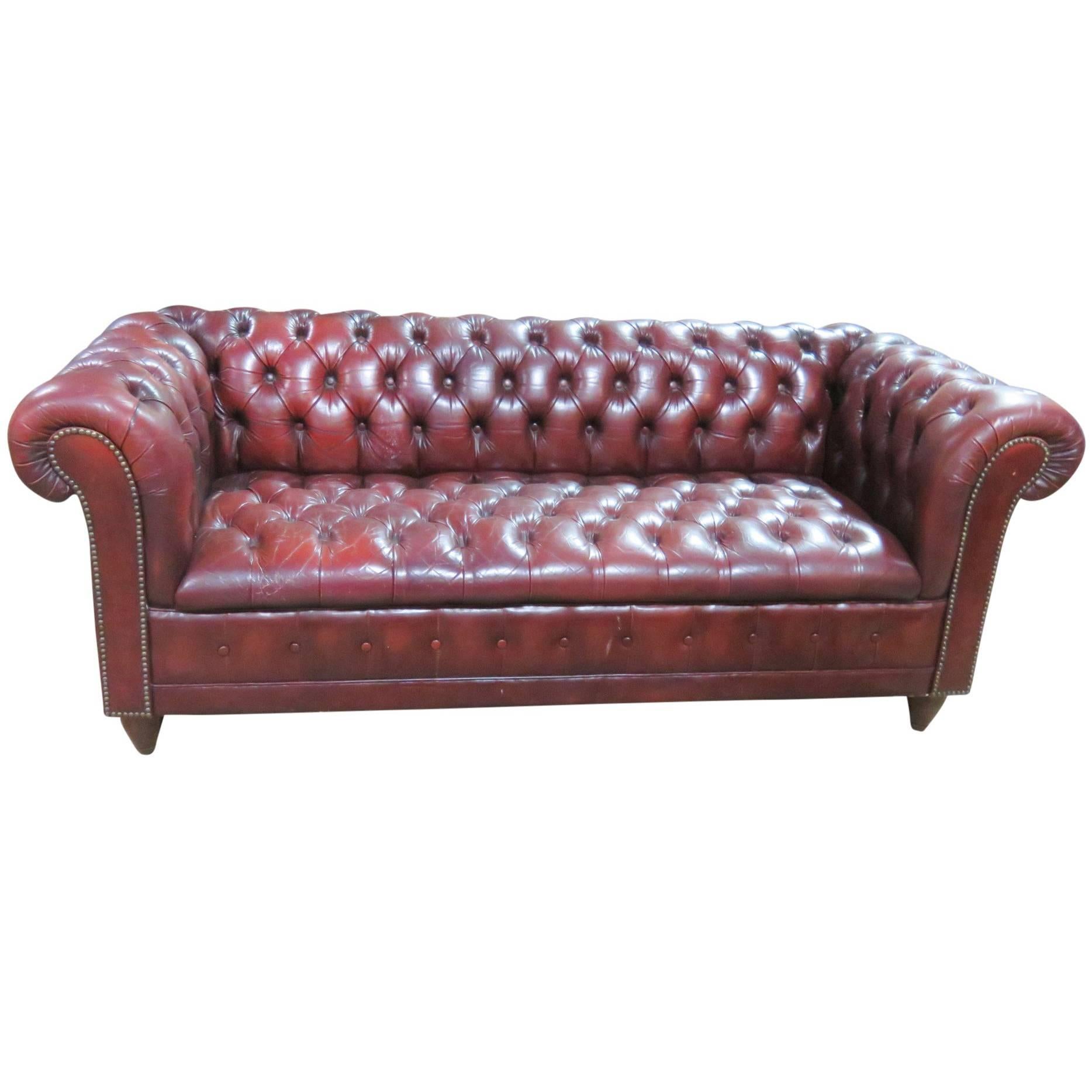Red Leather Chesterfield Sofa