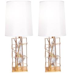 Pair of Table Lamps "Gabbia Con Schegge Anice” by Roberto Giulio Rida 11