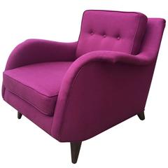 Mid-Century Modern Raspberry Linen Armchair