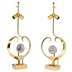 Pair of Lamps in Brass and Amethyst by Willy Daro 5