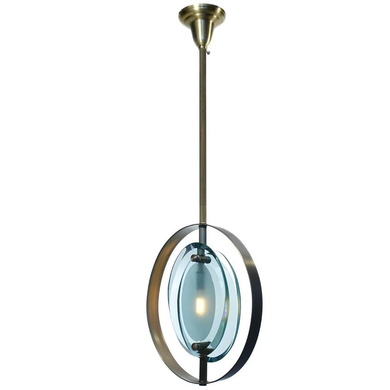 Handcrafted Italian Glass Pendent In the Style of Max Ingrand