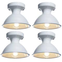 Four Original White Porcelain Alabax Flush Mount lamps