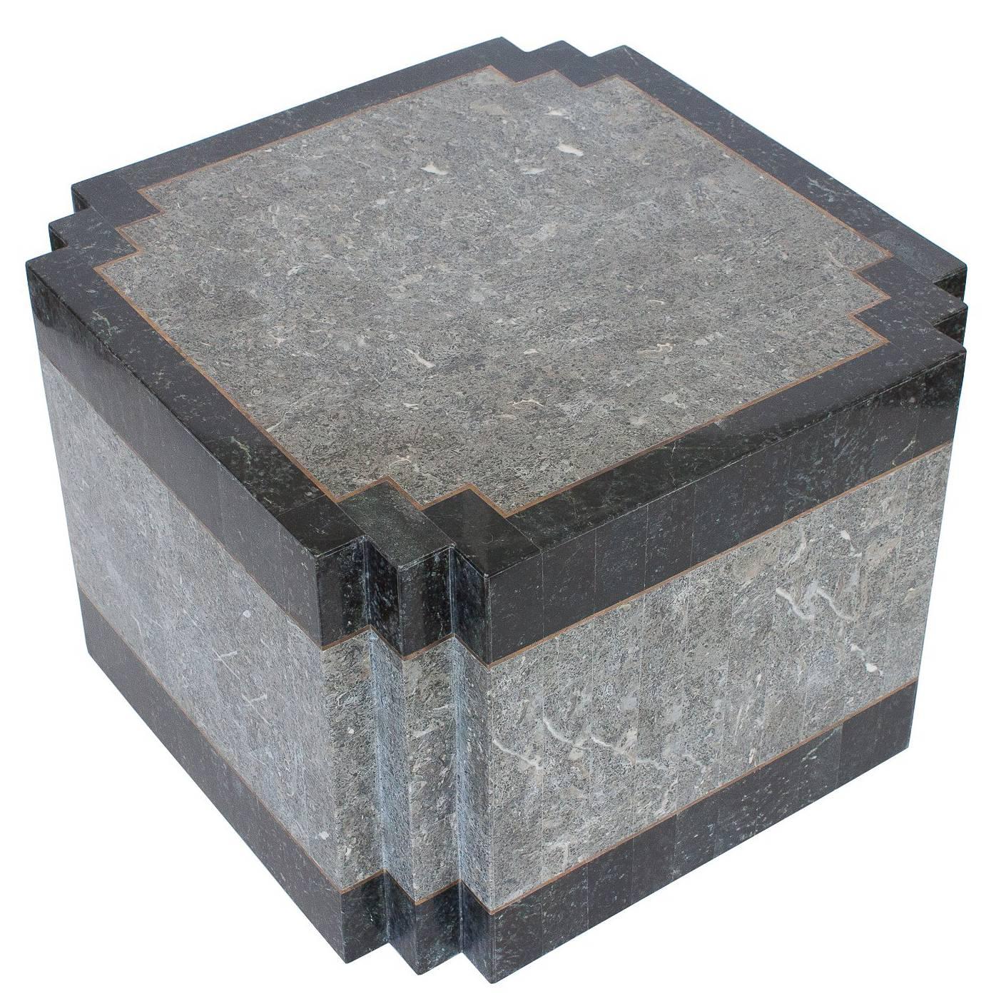 Maitland-Smith Tessellated Stone and Brass Side or End Table