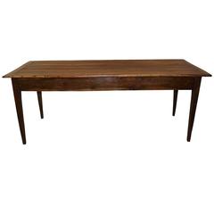 French Cherry and Oak Farm Table with Drawer, circa 1850