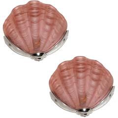 Matching Pair of 1930s Art Deco Pink Shell Wall Lights 7
