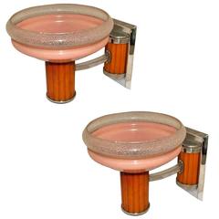 Matching Pair of Art Deco Wall Lights in Catalin Bakelite and Chrome
