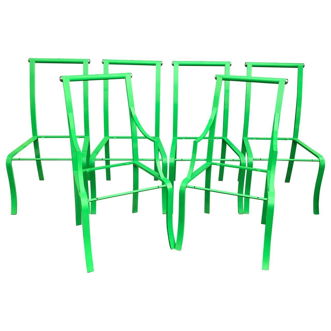Set of 6 Mid-Century Modern Green Powder-coated Dining Chairs