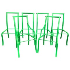 Set of 6 Mid-Century Modern Green Powder-coated Dining Chairs