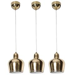 Paavo Tynell & Alvar Aalto, Set of three Rare Golden Bell Pendants, 1940s 10