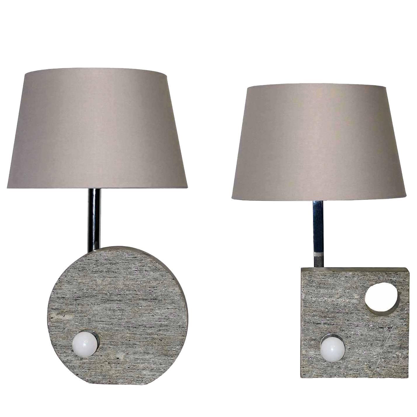 Carved Stone Italian Table Lamps in the Style of Mangiarotti