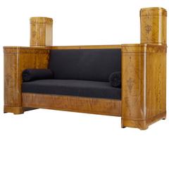 Antique Impressive Art Deco Birch Inlaid Large Cabinet Sofa