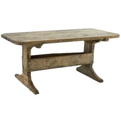 Antique Swedish 18th Century Pine Trestle Kitchen Small Dining Table
