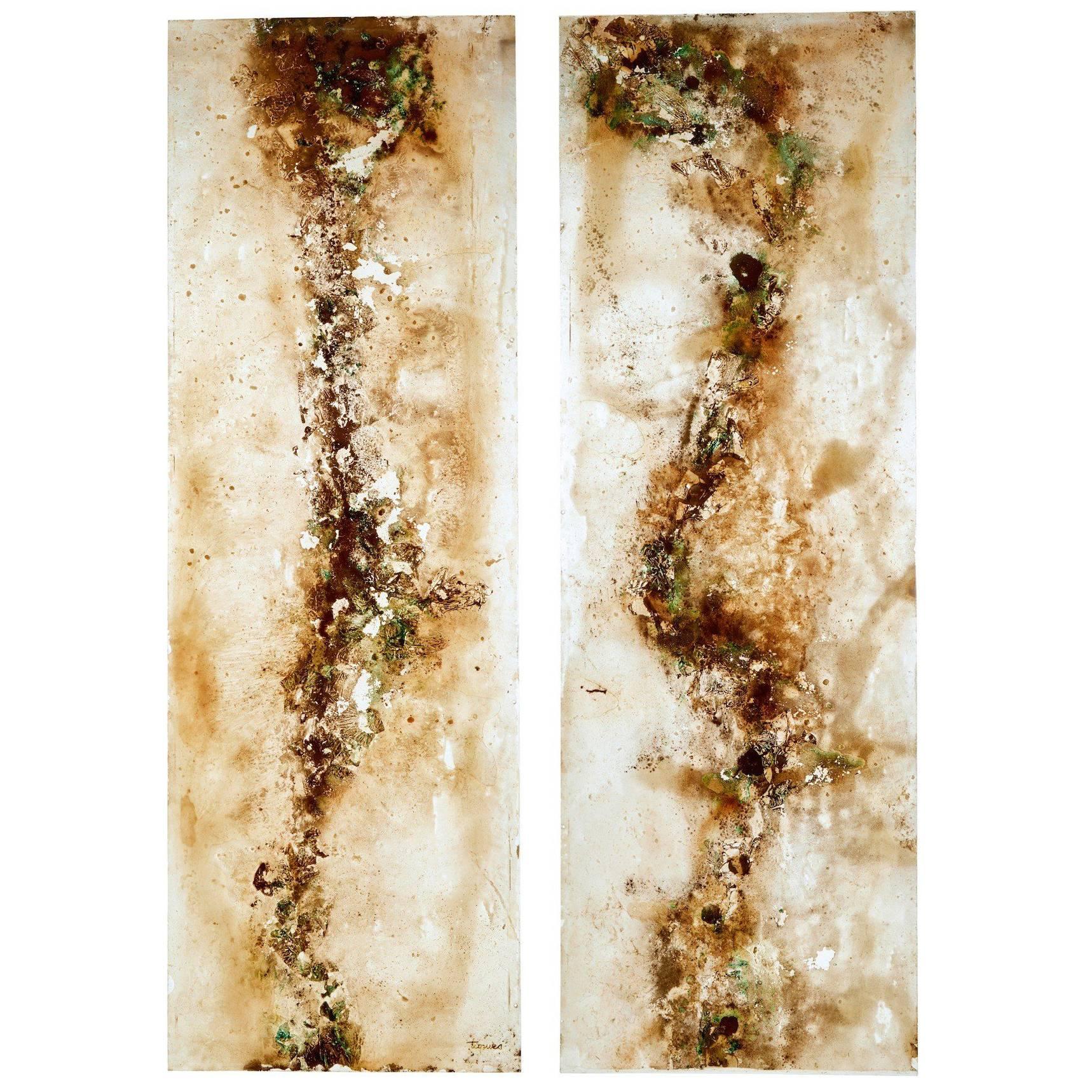 Pair of Large French 1950s Acrylic Abstract Panels