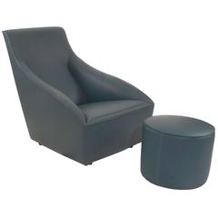 Leather Doda Lounge Armchair and Pouf Ottoman by Ferruccio Laviani for Molteni