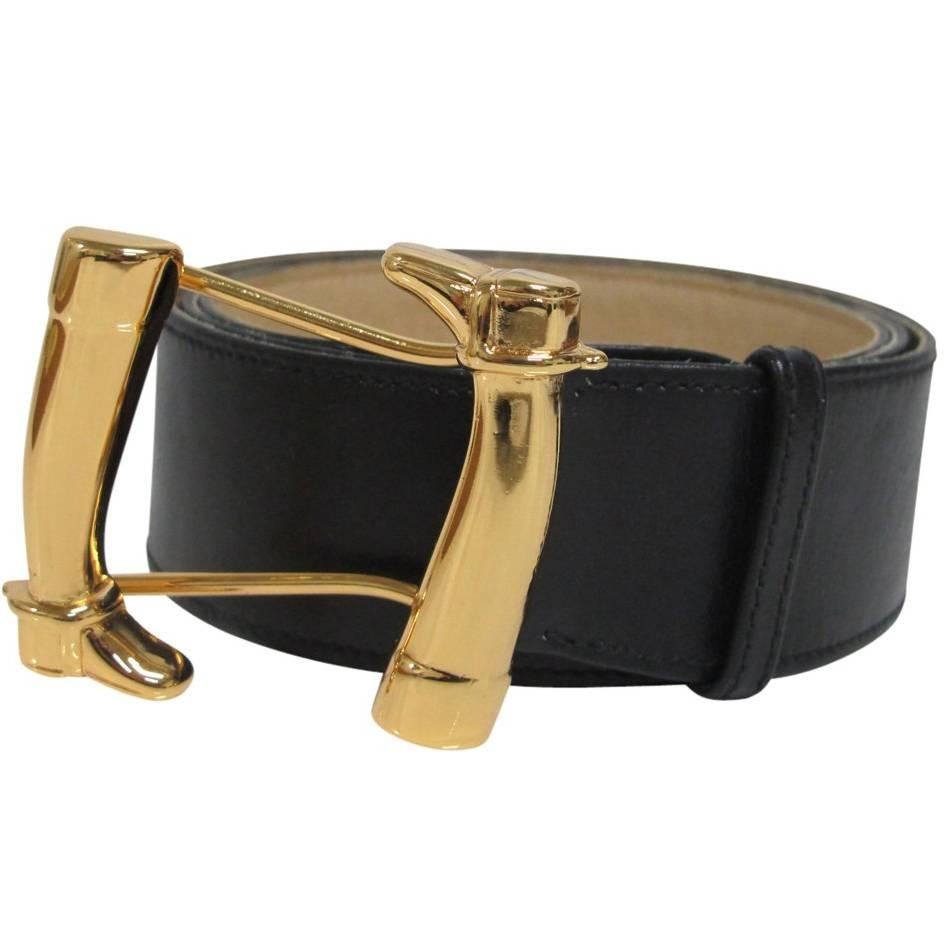Gucci Equestrian Riding Boots Belt Leather Brass Horse Signed, Italy, 1970s