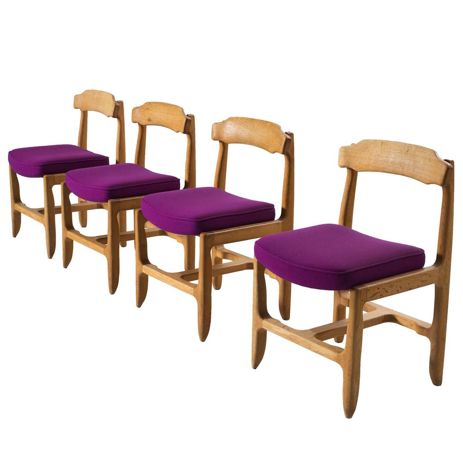 Four Guillerme et Chambron Dining Chairs in Solid Oak