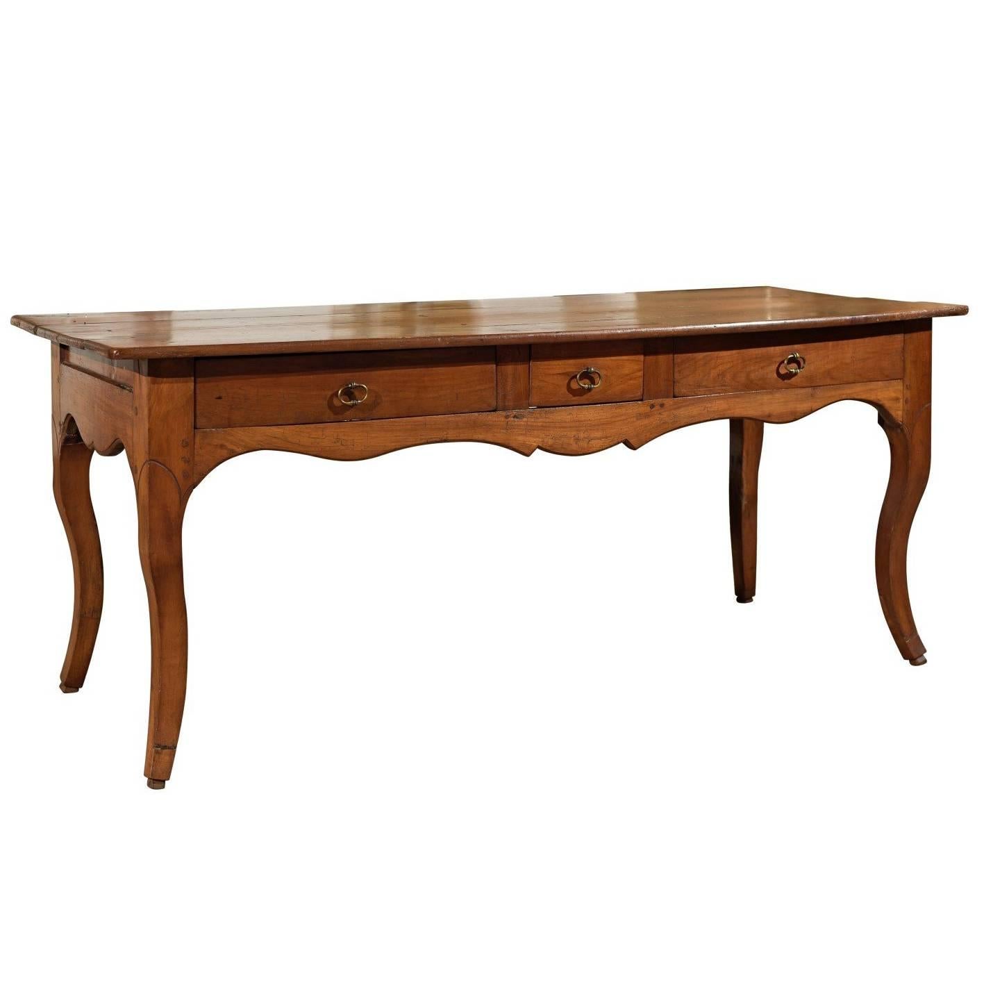 19th Century Louis XV Style Cherry Server with Three Drawers, circa 1800 For Sale
