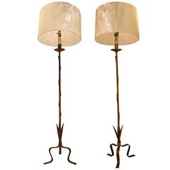 Antique Early 20th Century Pair of Iron Floor Lamps from Barcelona
