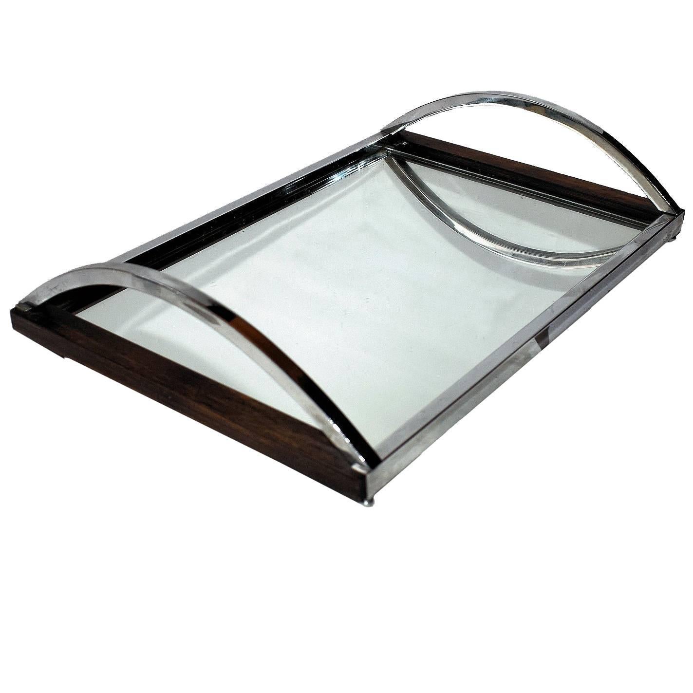 Art Deco Modernist Chrome and Mirror Tray
