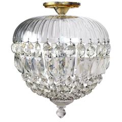 Vintage Single Bulb Crystal Bowl Flush Mount, circa 1940