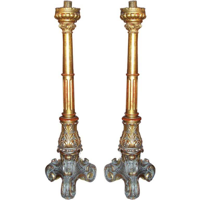 Pair of Monumental Italian / French Giltwood Torchieres