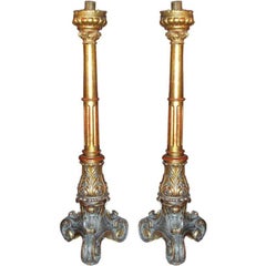 Pair of Monumental Italian / French Giltwood Torchieres