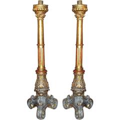 Pair of Monumental Italian / French Giltwood Torchieres 4