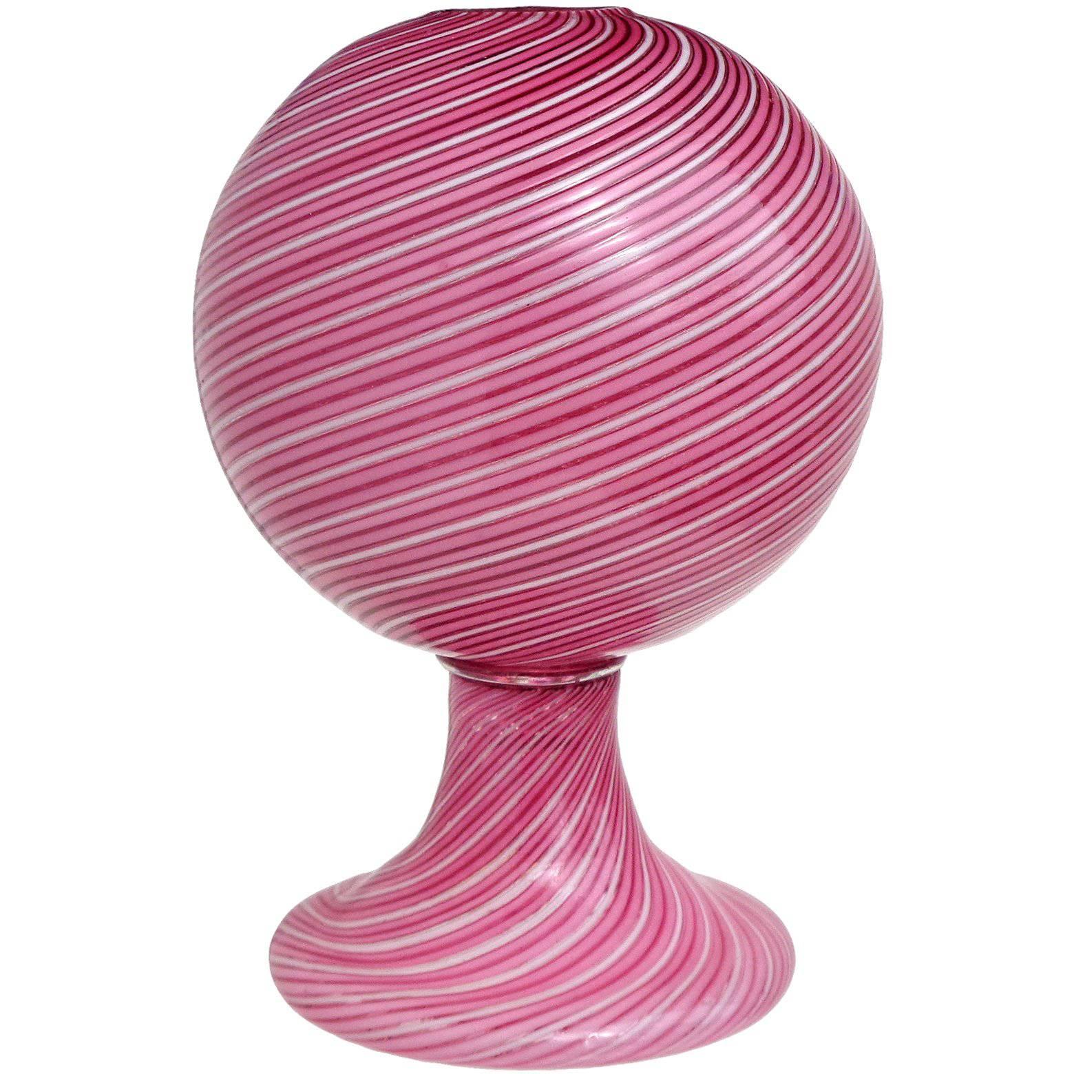Dino Martens Aureliano Toso Murano Pink White Italian Art Glass Bud Vase