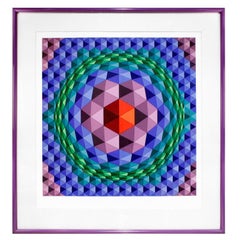 Victor Vasarely Geometric Print with Purple Frame, 1970s