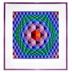 Victor Vasarely Geometric Print with Purple Frame, 1970s 1