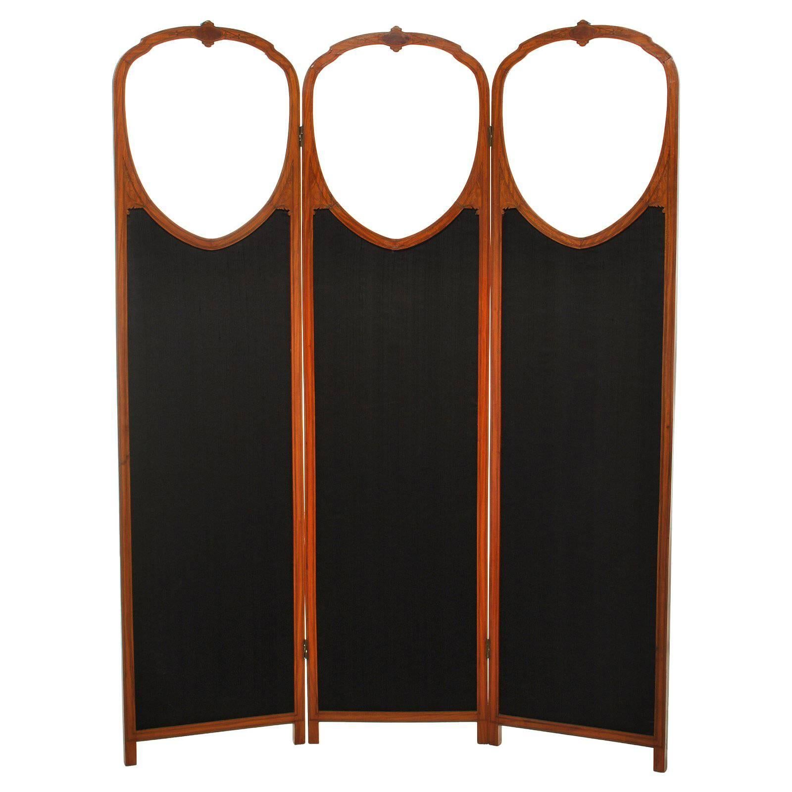 Antique English Satinwood Three-Panel Screen with Beveled Glass For Sale
