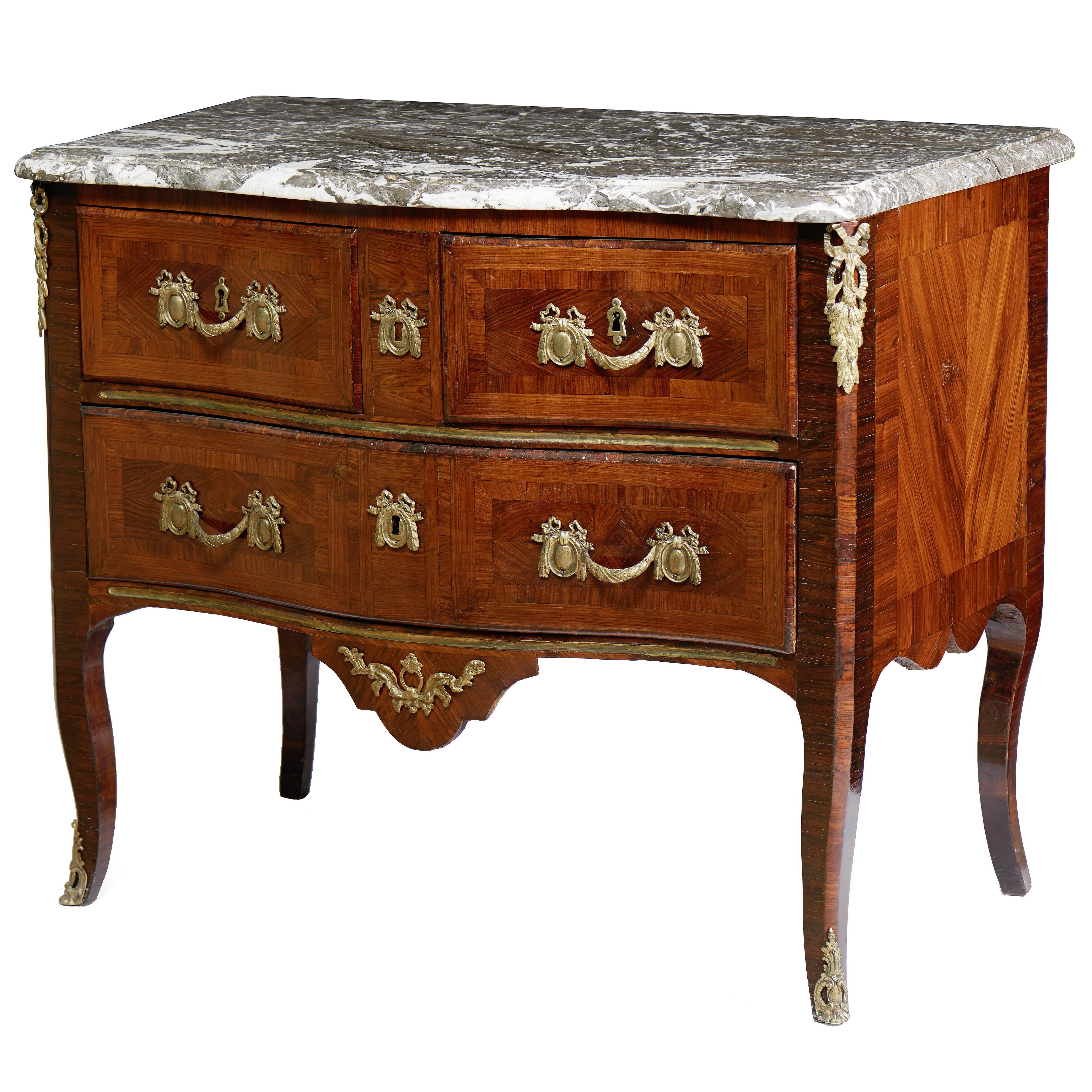 Fine Rosewood Louis XV Transition Louis XVI Chest of Drawers with Marble Top For Sale