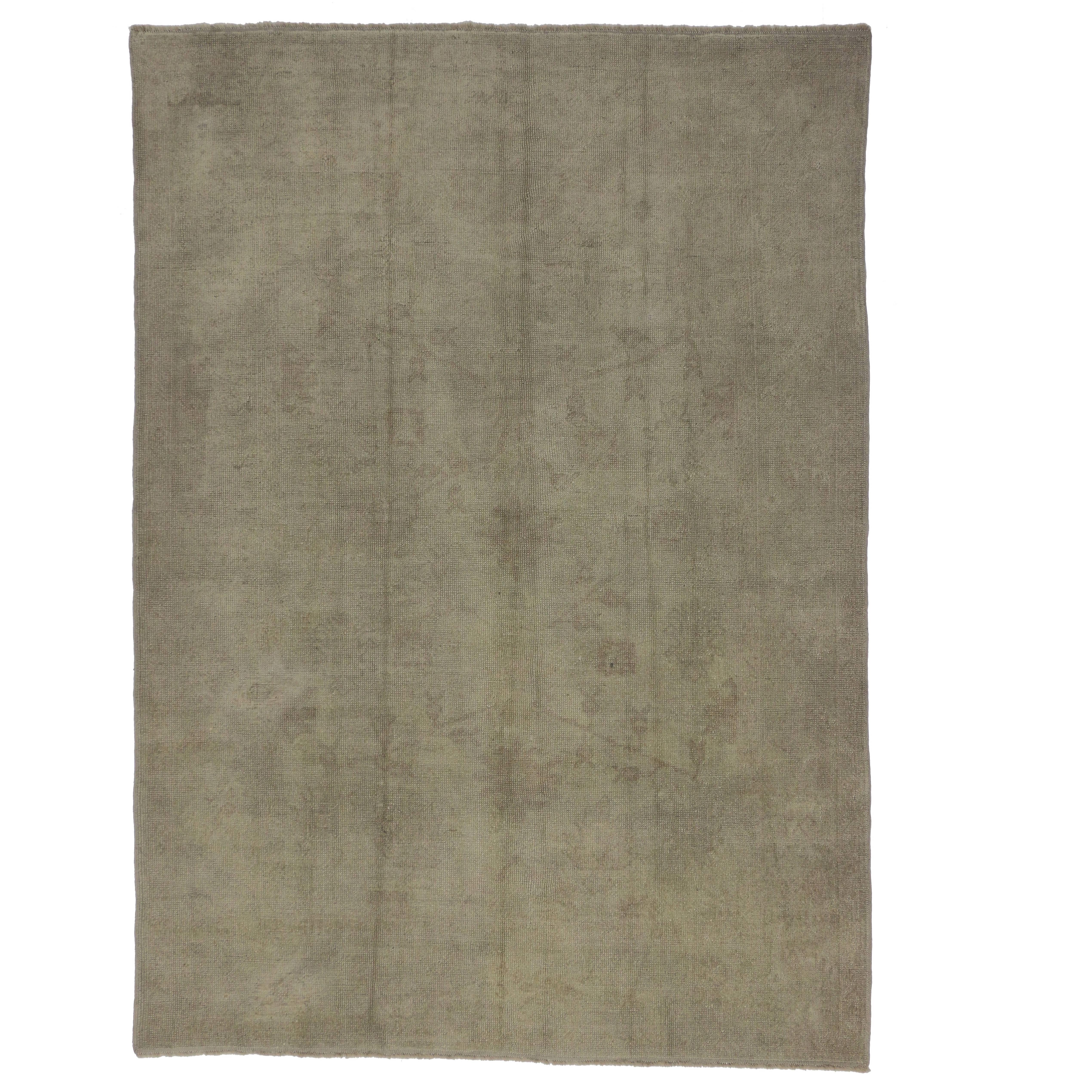 Modern Turkish Oushak Rug with Minimalist Style and Muted Colors