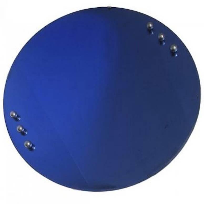 American Art Deco Cobalt Blue Mirror with Six Chrome Balls