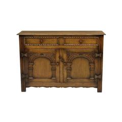 Arts and Craft Style Carved Oak Two-Door Cabinet 8
