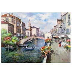 Signed Venician Canal Oil Painting Early 20th Century