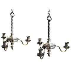 Pair of Neoclassical Silver Plated Chandeliers
