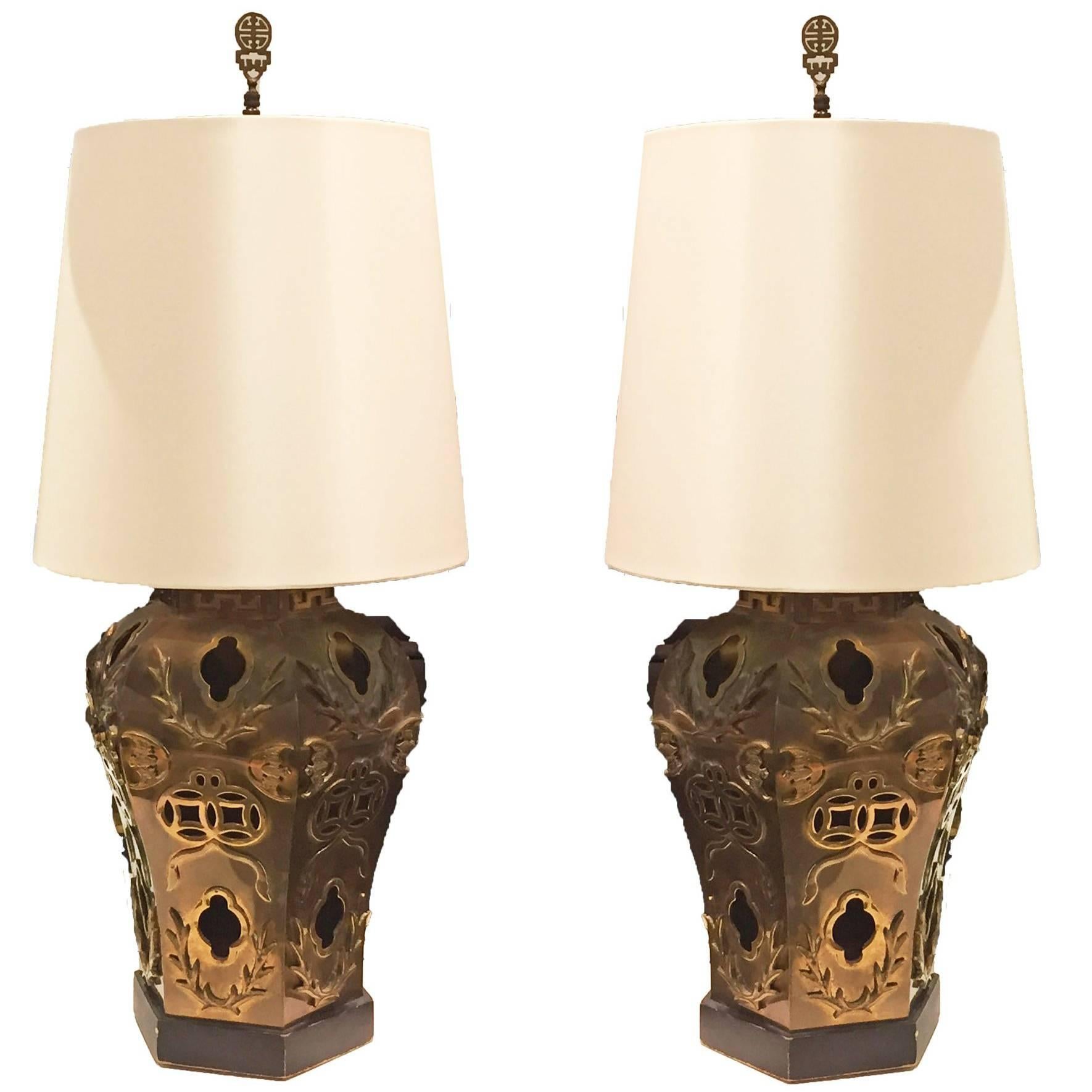 20th Century American Hollywood Regency Pair of Oriental Style Table Lamps
