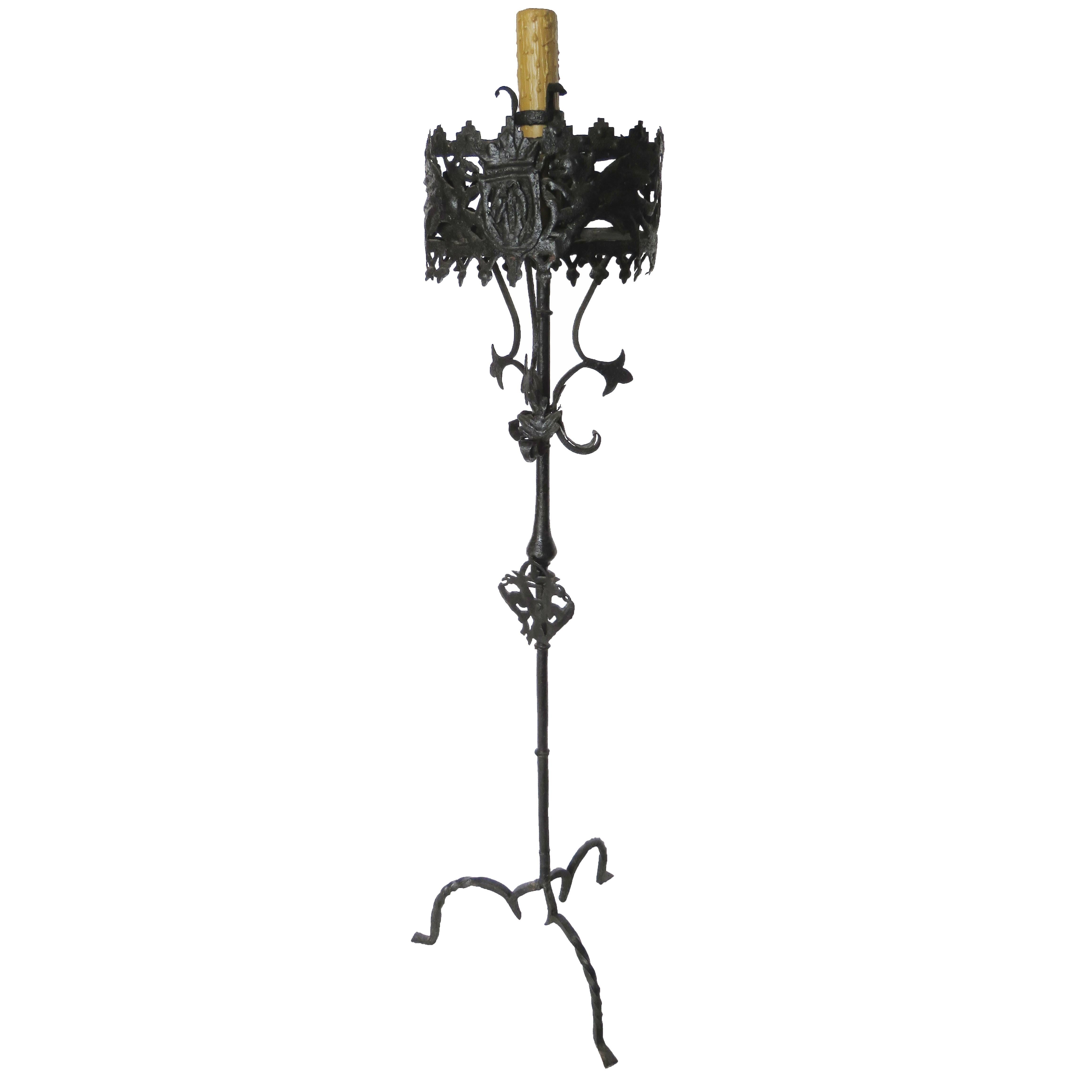 18th Century Hand Brought Iron Torchere Floor Lamp For Sale