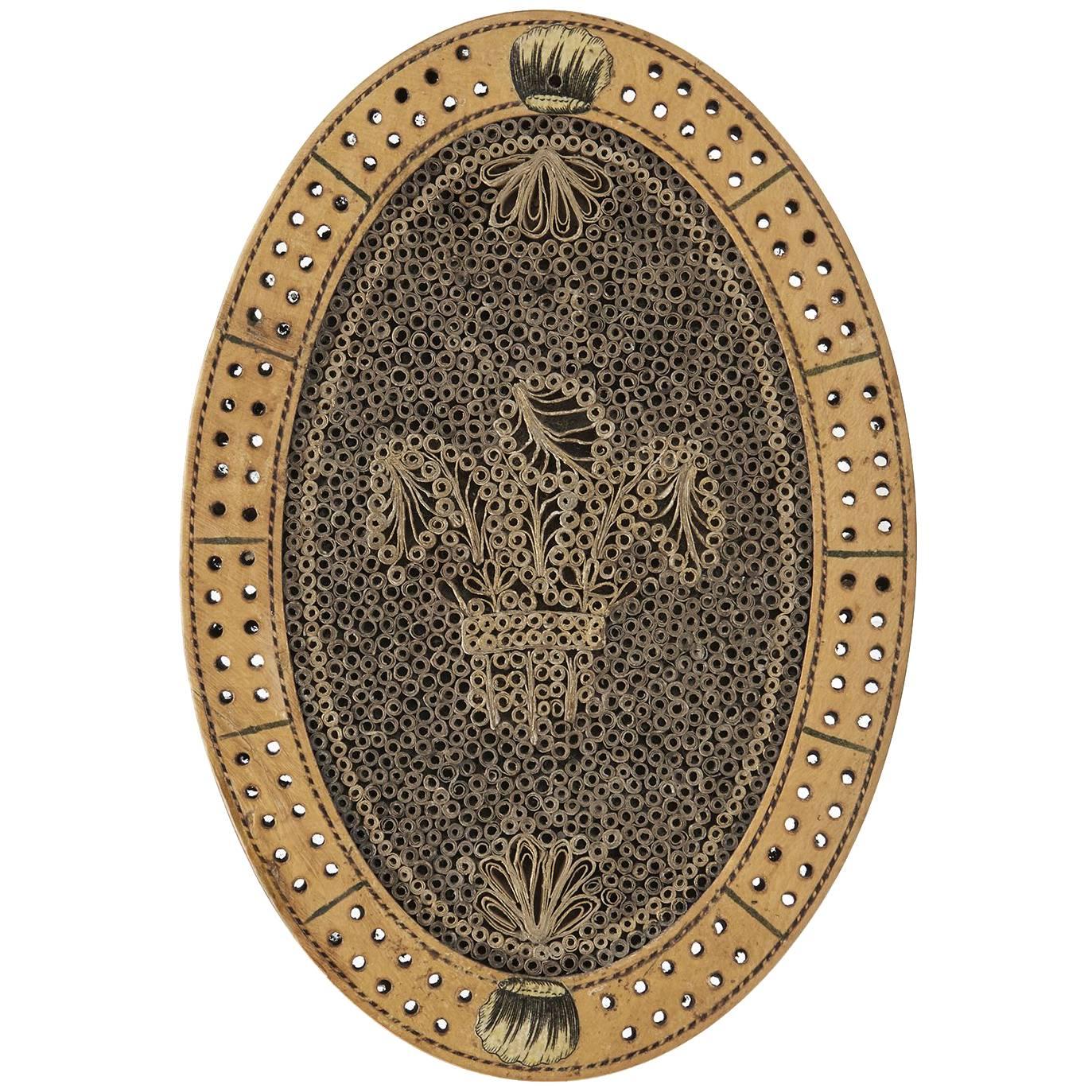 Georgian Oval Quillwork Cribbage Board, circa 1800