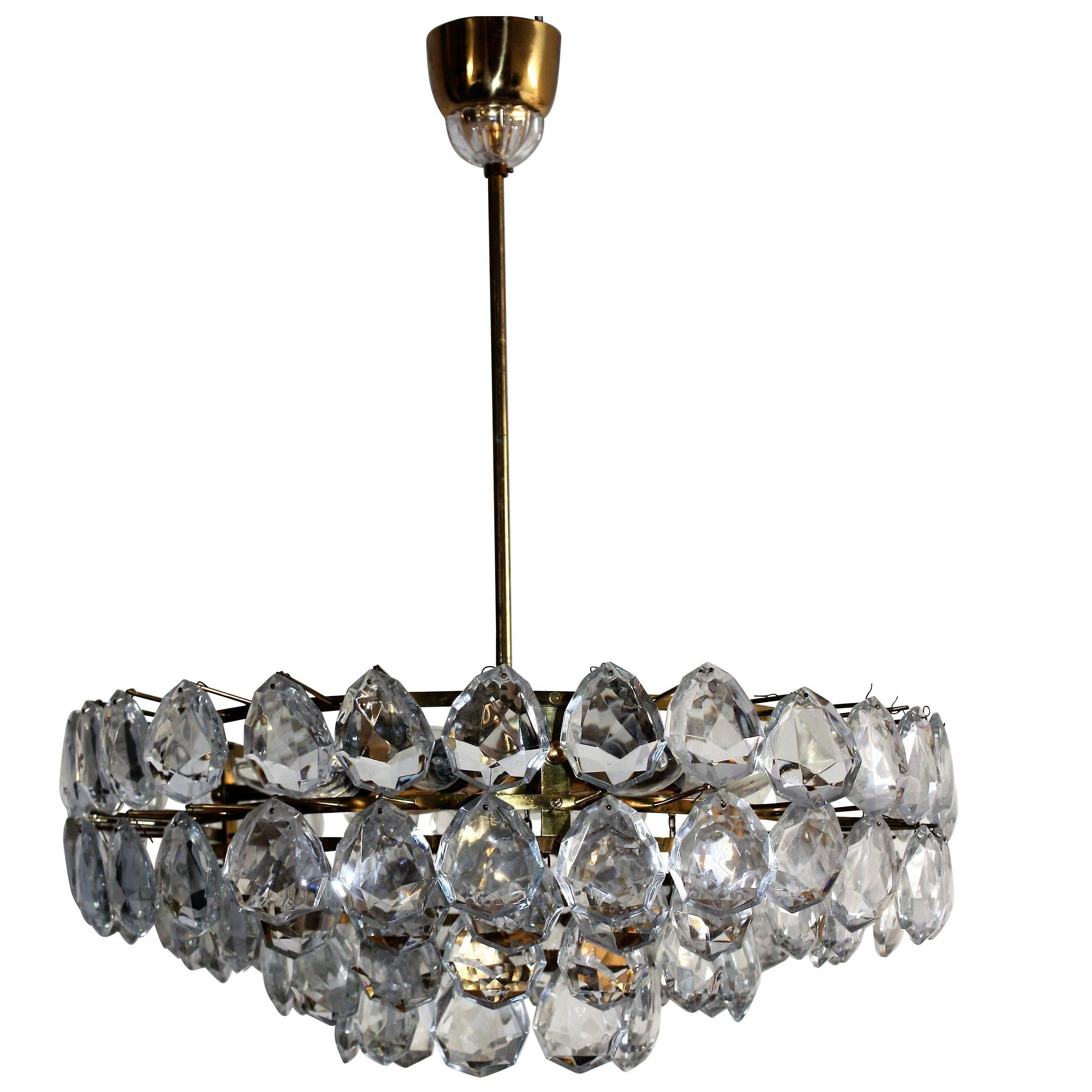Large Brass and Glass Chandelier  by Bakalowits, Austria, circa 1960s