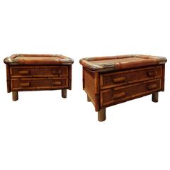 Pair of Bamboo and Cane Nightstands