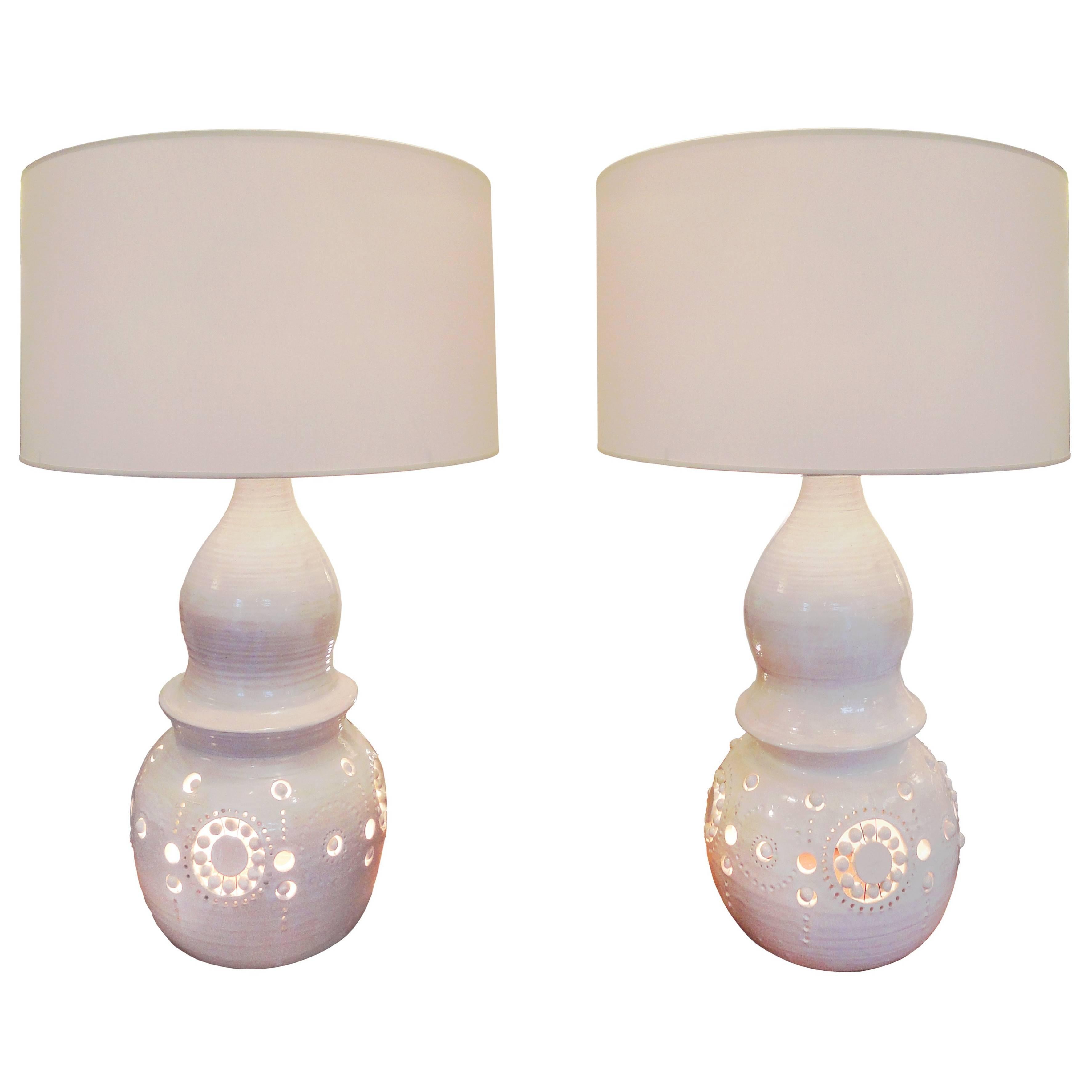 Pair of White Table Lamps by Georges Pelletier