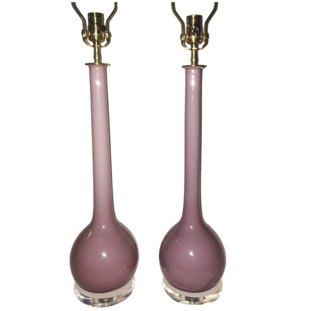 A pair of Italian, circa 1960s amethyst glass table lamps.

Measurements:
23 3/4
