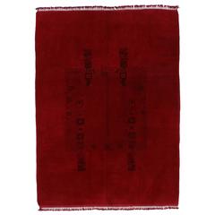 Vintage Turkish Oushak Rug Overdyed in Red with Modern Style 1