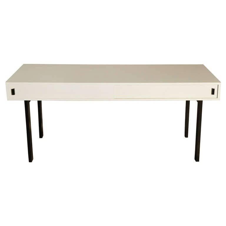 French Work Console in Grey Laminated with Two Doors, circa 1960 For Sale