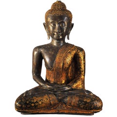 18th Century Thai Gilt Bronze Statue of Vajrasana Buddha in Dhyana Mudra