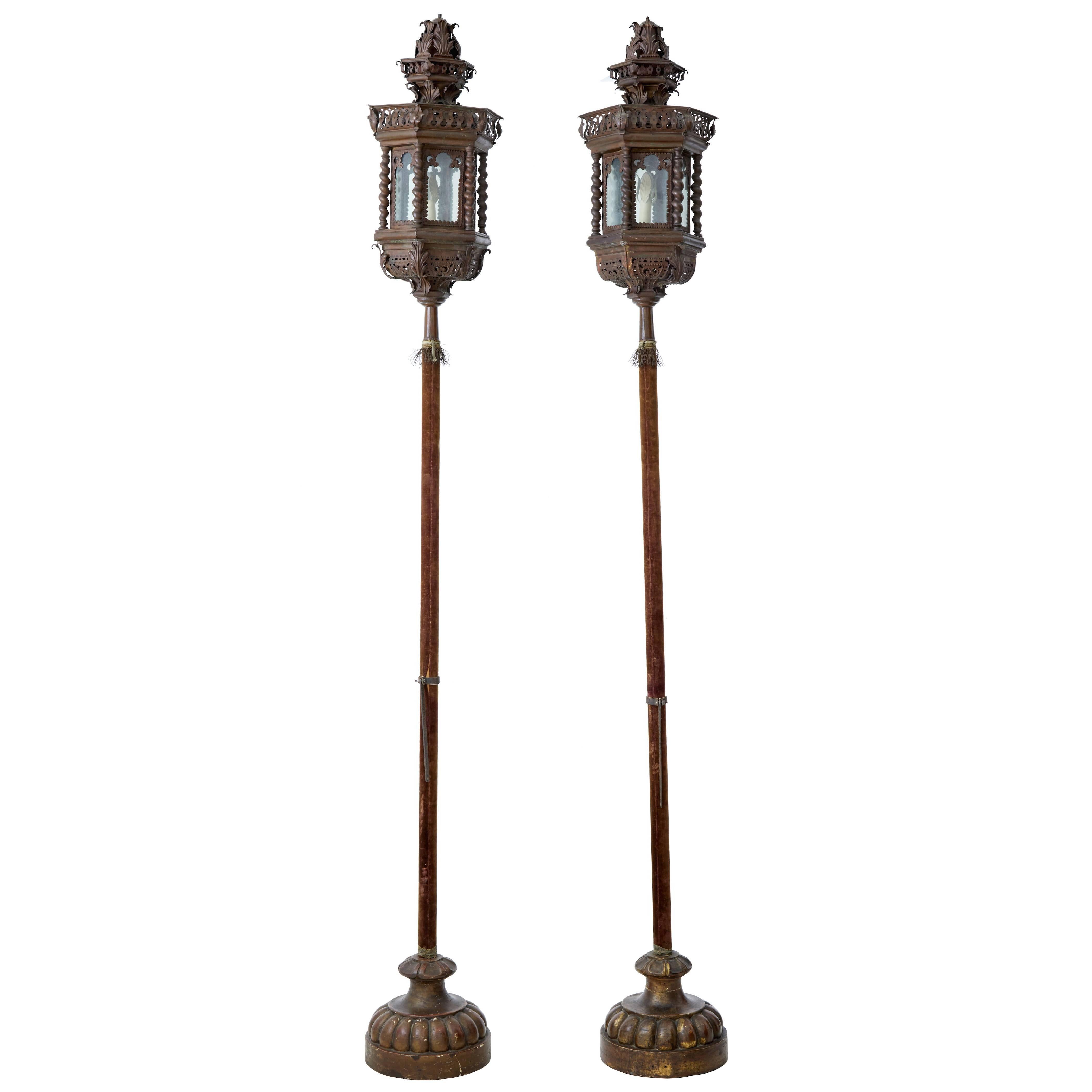 Pair of Early 20th Century Copper Venetian Lamps on Poles